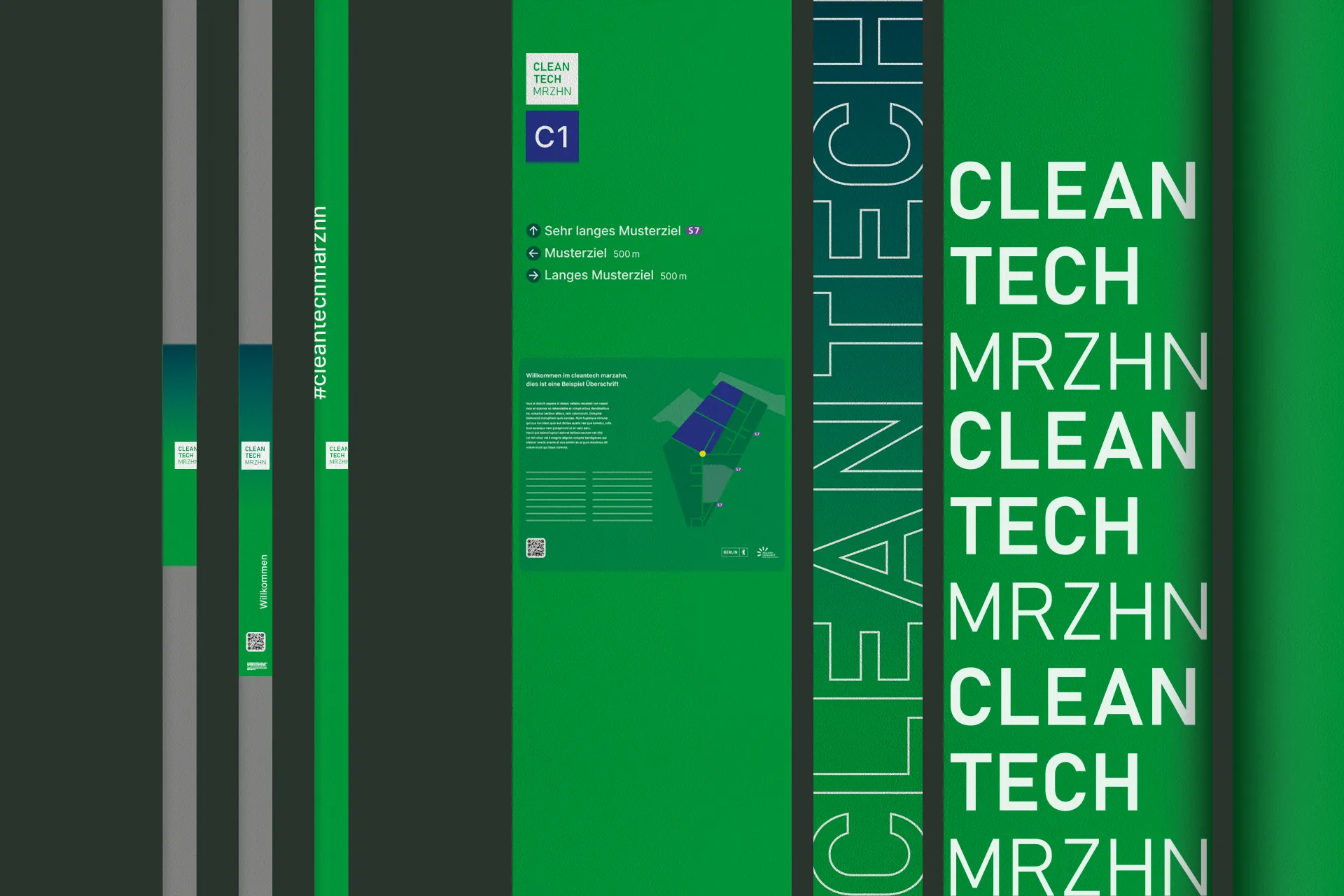 Leitelemente des Leitsystems für den Cleantech Business Park Berlin