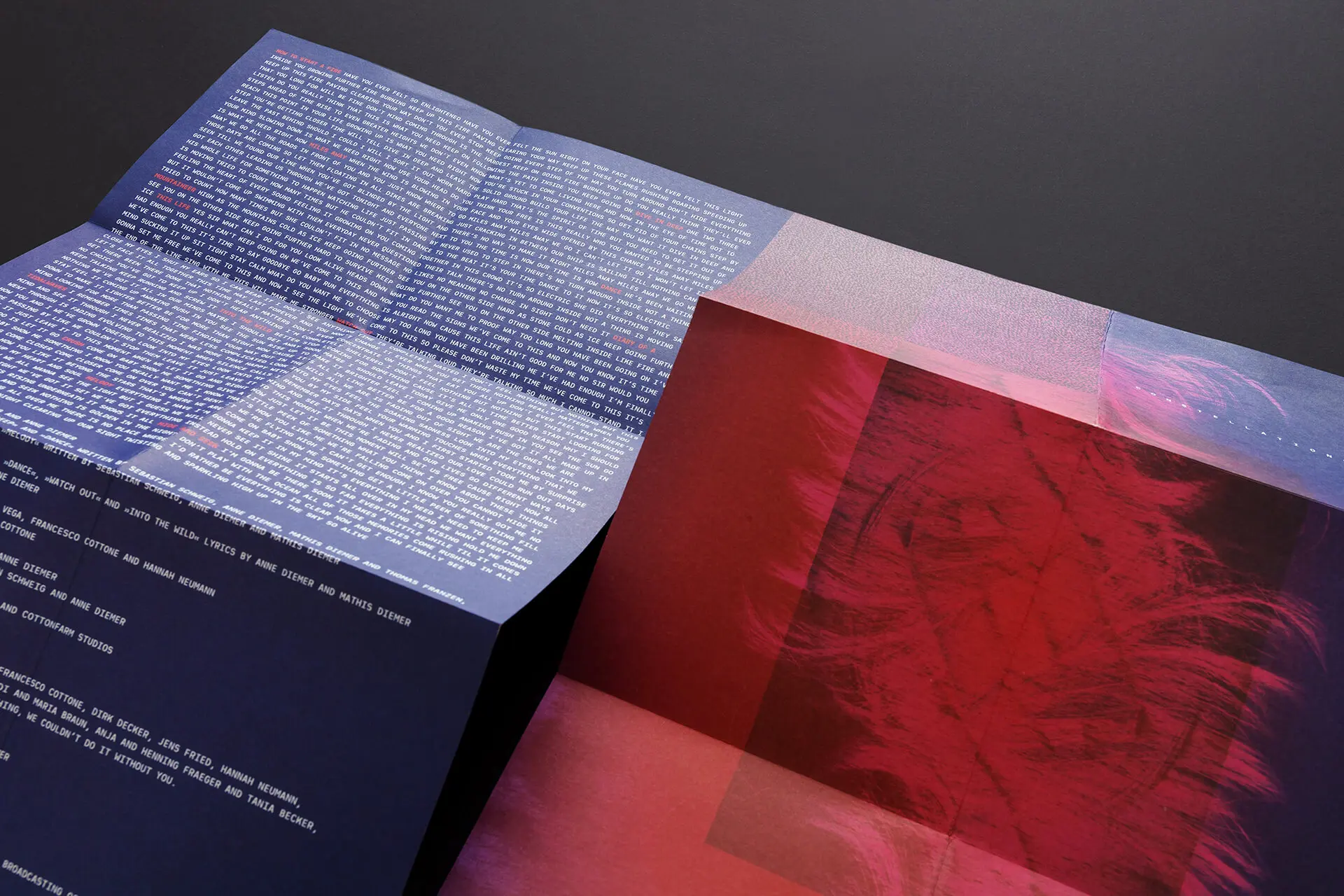 Booklet Design für ein Album mit Lyrics, Credits und Visuals © Diemer & Schweig Designstudio