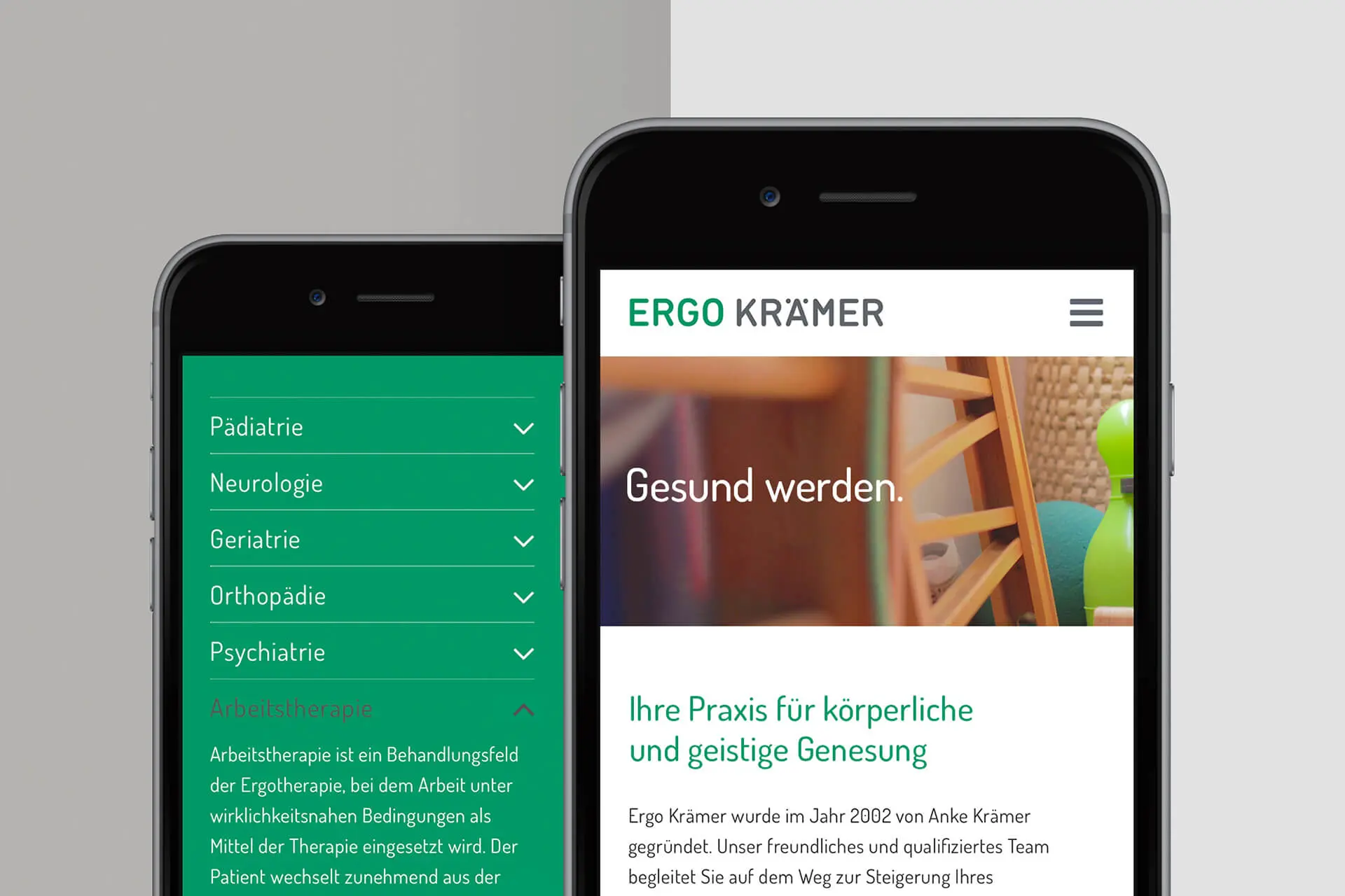 Mobile Webdesign für die Website einer Ergopraxis © Diemer & Schweig Designstudio