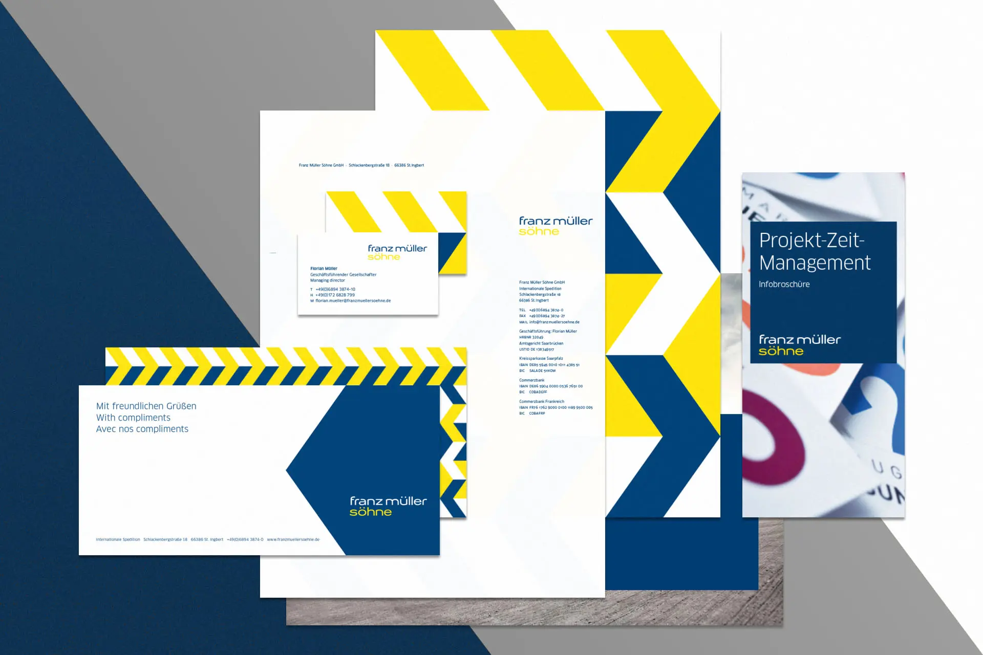 Corporate Design mit Briefbogen, Visitenkarte, Grußkarte und Infobroschüre für Spedition © Diemer & Schweig Designstudio