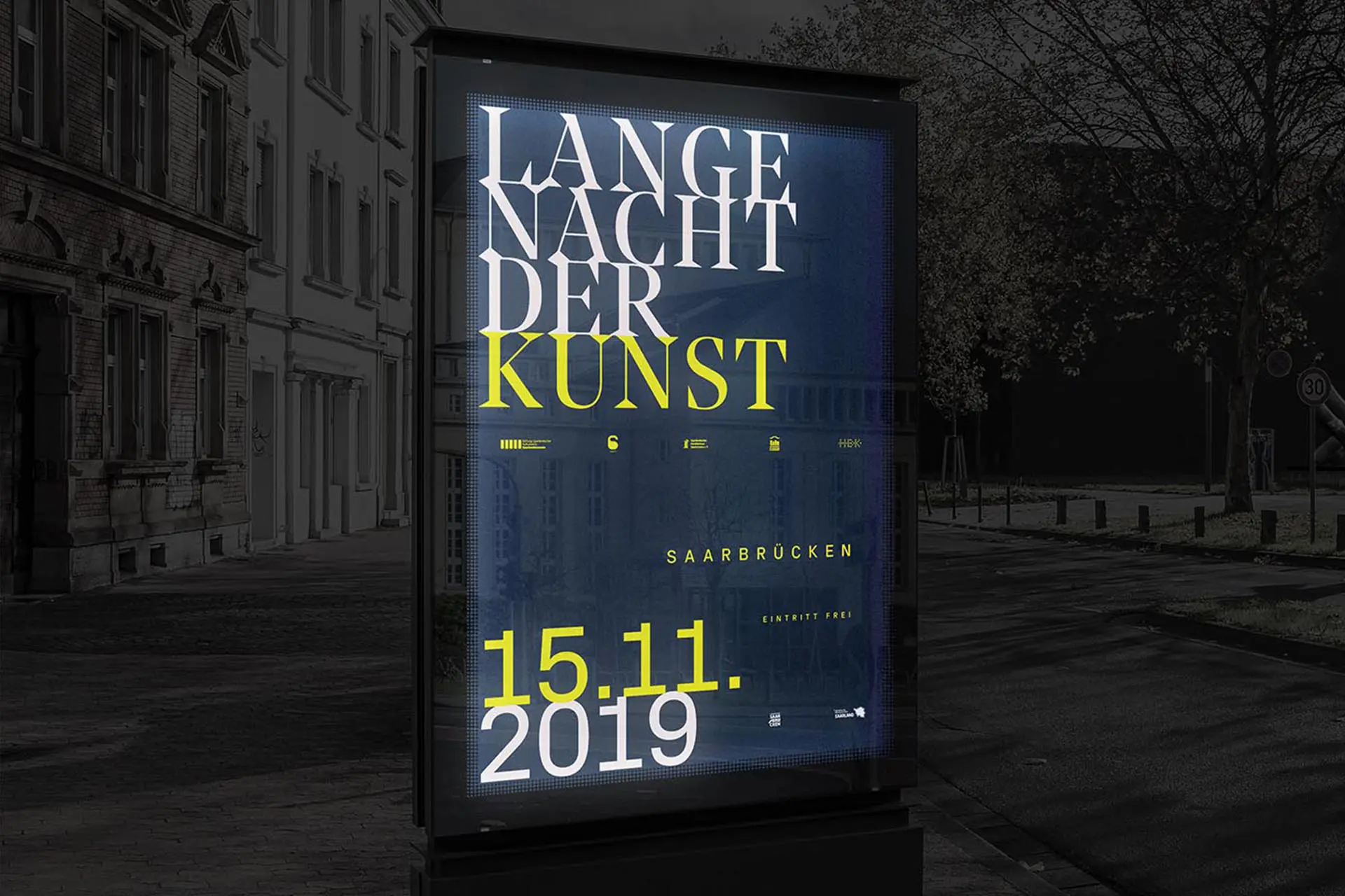 Citylight Poster bei Nacht, Plakatgestaltung für die Lange Nacht der Kunst der Museen © Diemer & Schweig Designstudio