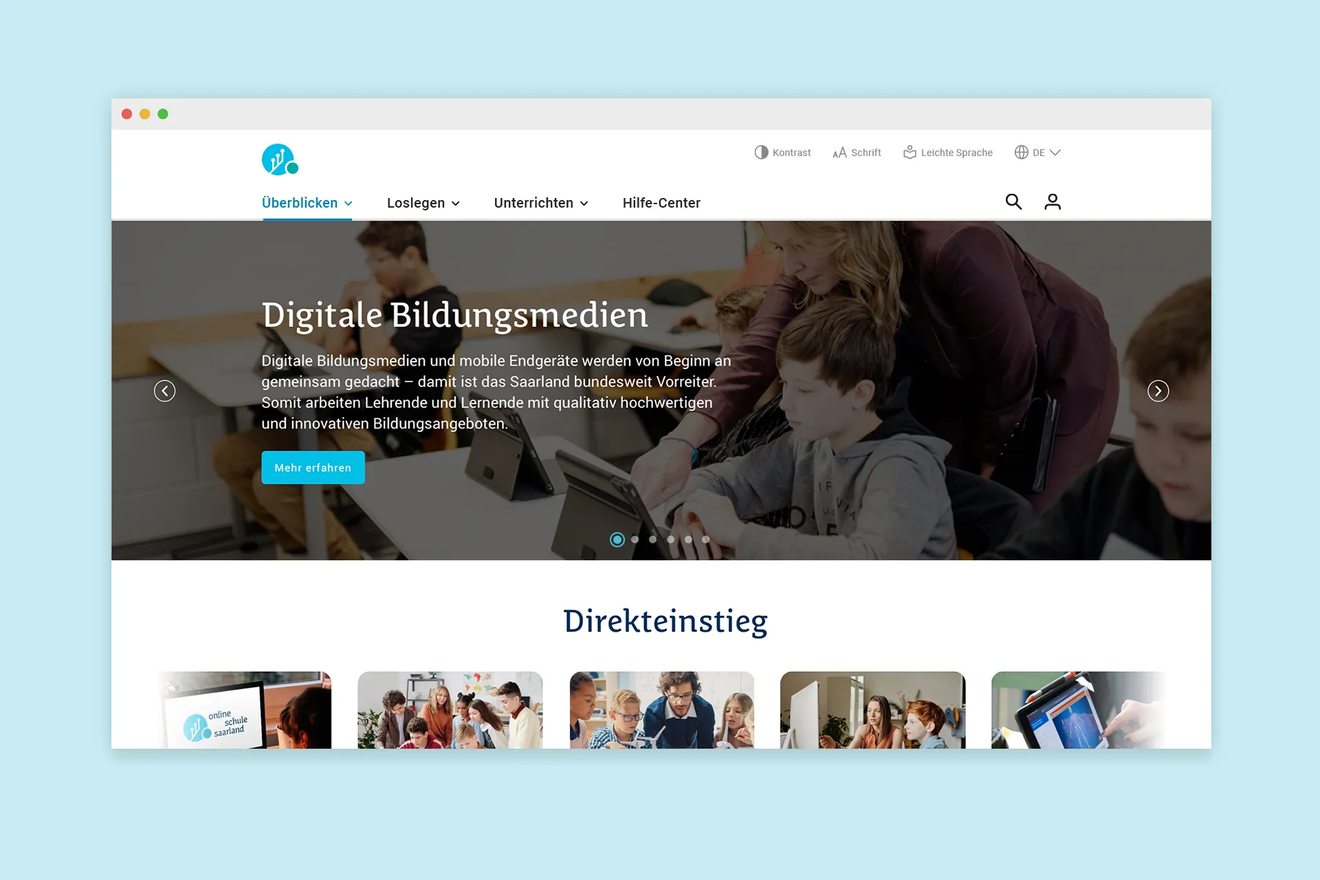 Webdesign für die OSS Startseite mit Menü Navigation, Hero Slideshow und dynamischen Kacheln © Diemer & Schweig Designstudio