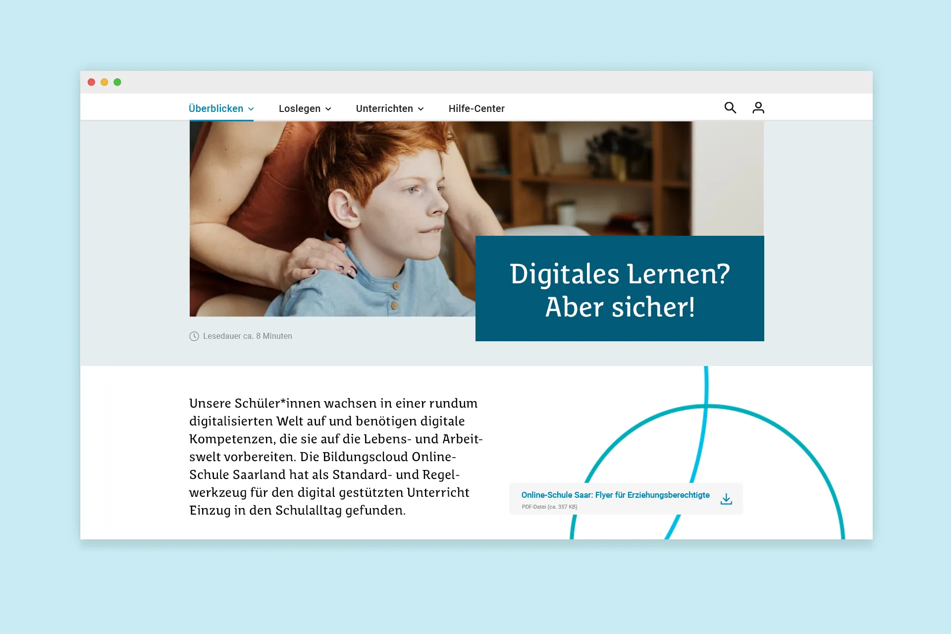 Webdesign für eine OSS Unterseite mit Menü Navigation, Header, Infotext und Download Button © Diemer & Schweig Designstudio