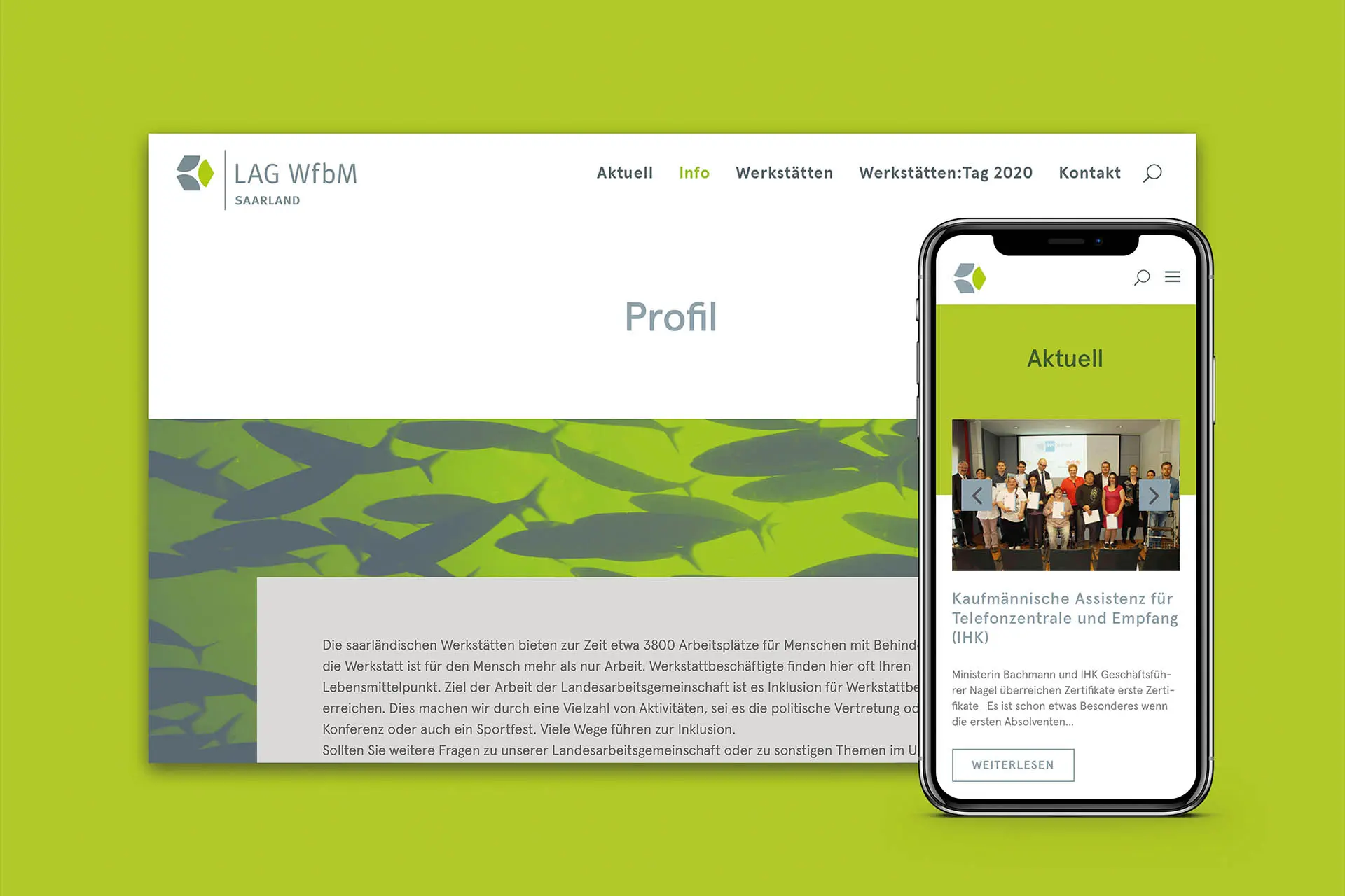 Responsive Webdesign für die Homepage der LAG WfbM Saarland © Diemer & Schweig Designstudio